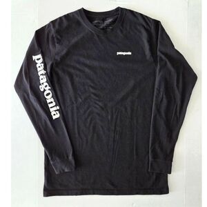 Patagonia Logo Graphic Mens Long Sleeve Shirt Black Sz M Responsibili-Tee